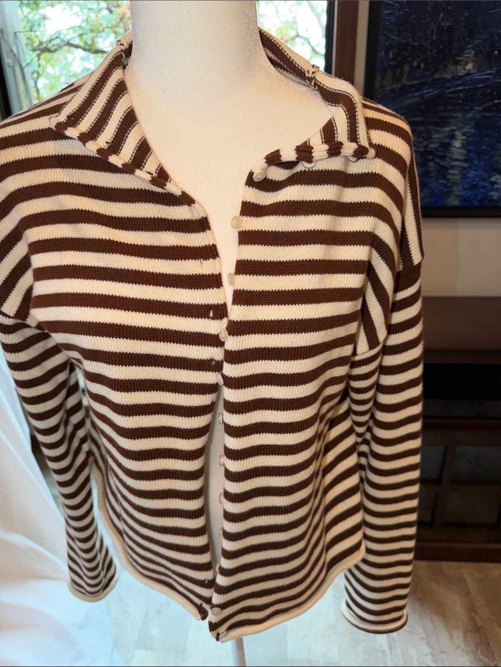 Women’s Cream and Brown Striped Knit Sweater